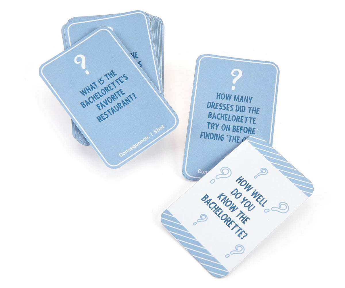 Bachelorette Card Game box featuring paper cards with bridal party theme.