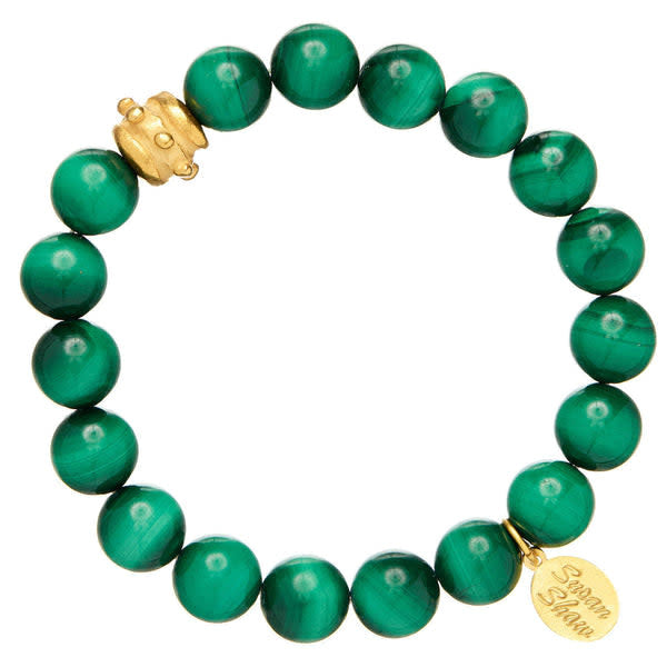 Stretch bracelet with hand-strung malachite beads and a gold Bentley bead accent.