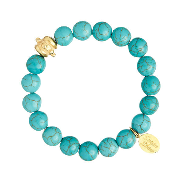 Stretch bracelet with turquoise genuine stone beads and a gold Bentley accent bead.