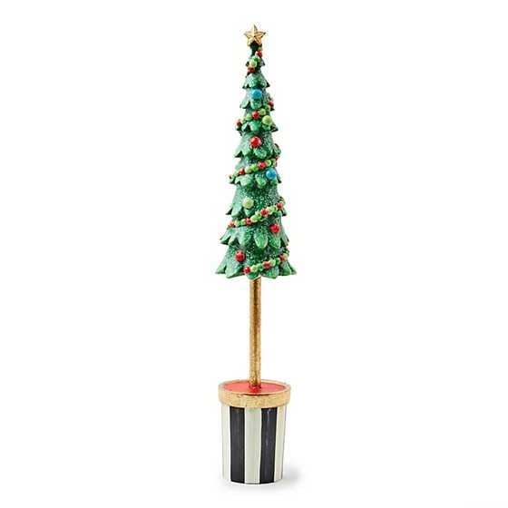 Hand-painted candy tree with faux candies in a Courtly Stripe pot