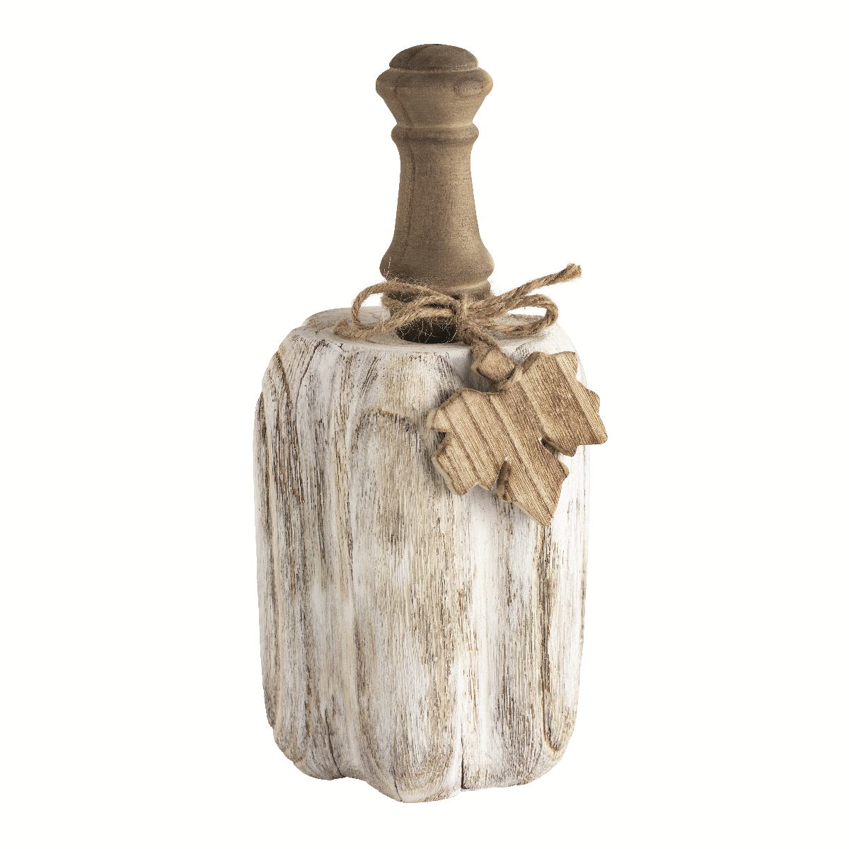 Carved pine wood pumpkin with a turned baluster stem in rustic orange.