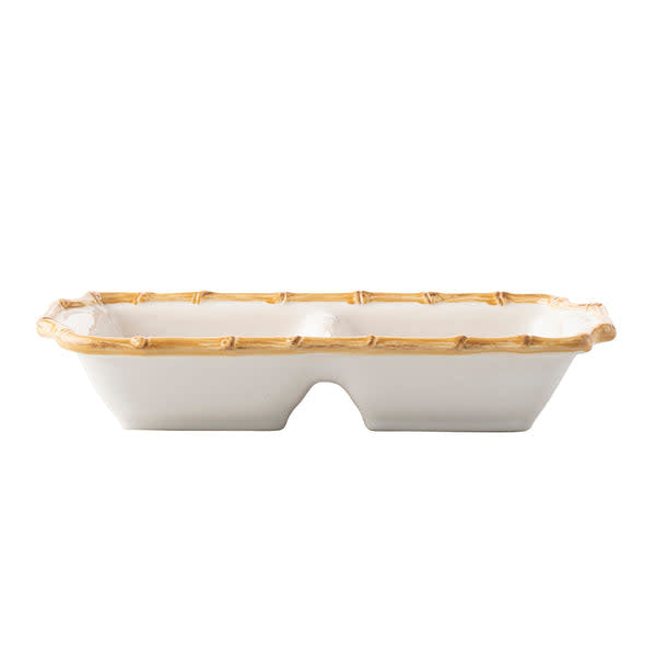 Natural ceramic double-section server with bamboo rim motif