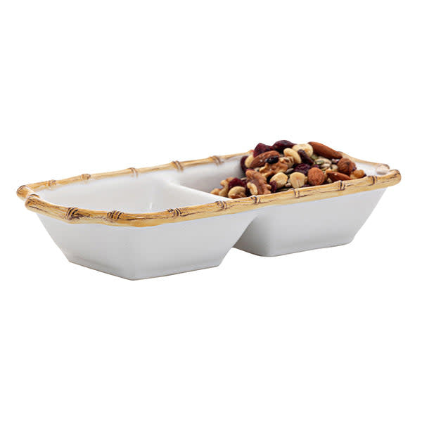 Natural ceramic double-section server with bamboo rim motif