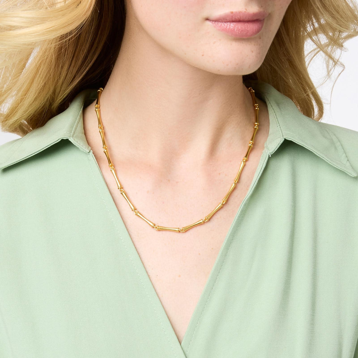 Adjustable gold bamboo necklace with toggle clasp