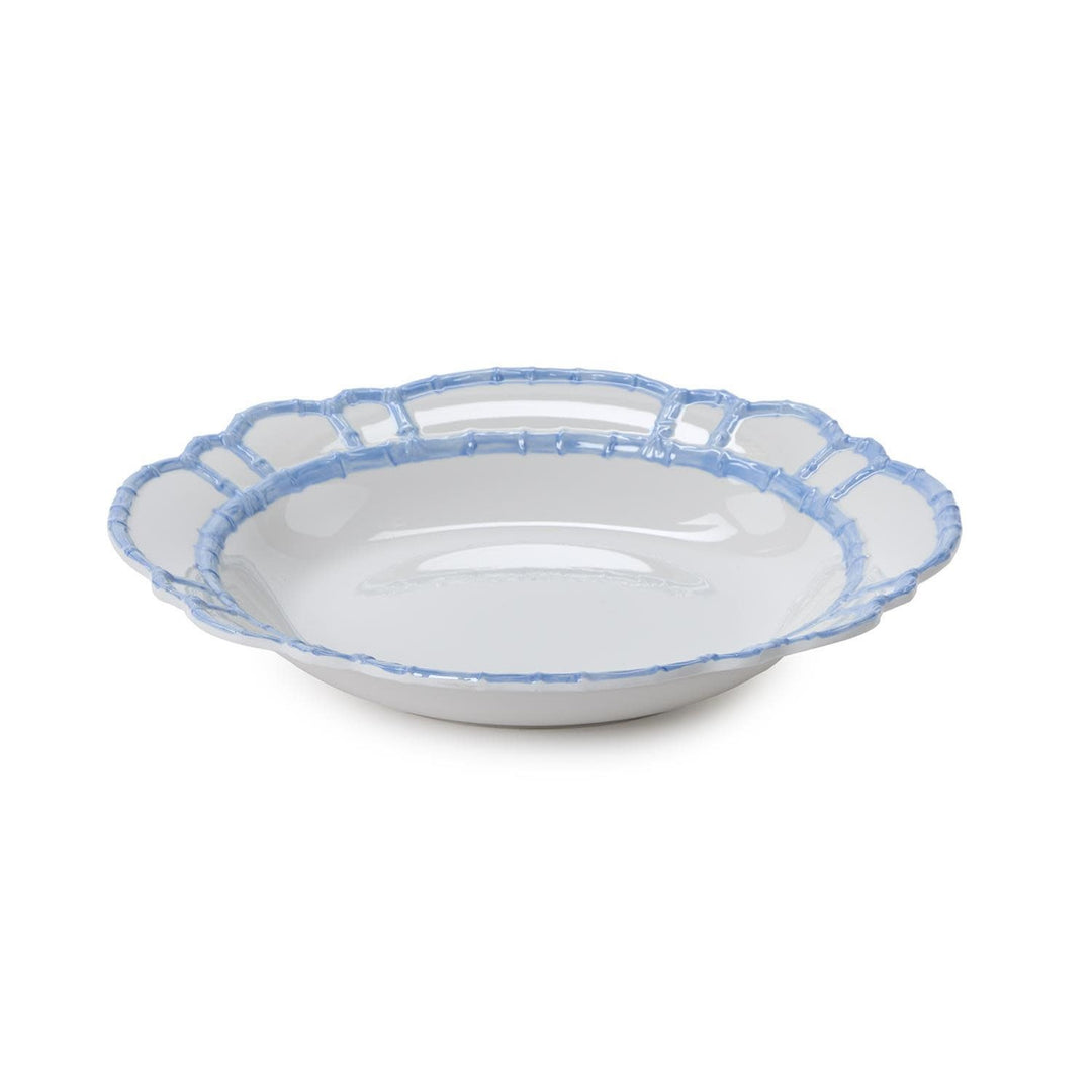 White melamine bowl with a natural bamboo rim