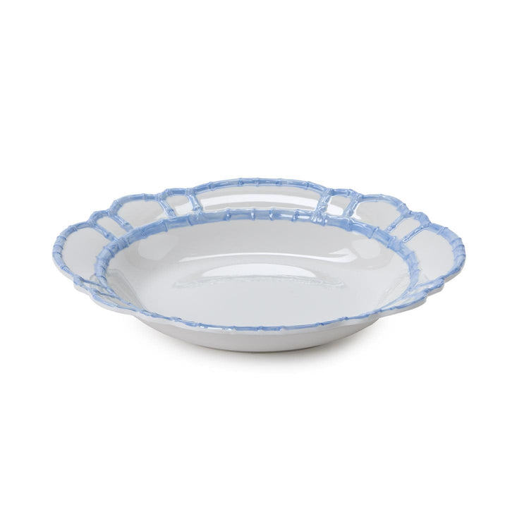 White melamine bowl with a natural bamboo rim