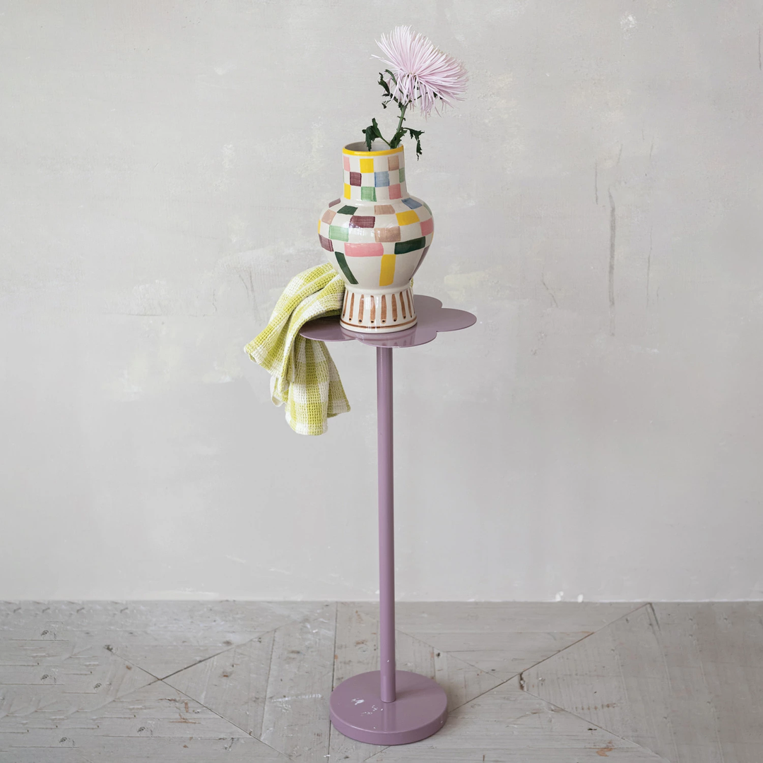 Hand-Painted Stoneware Vase With Check Pattern