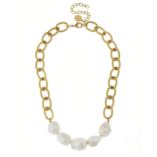 Triple-plated gold baroque pearl necklace with lobster claw clasp