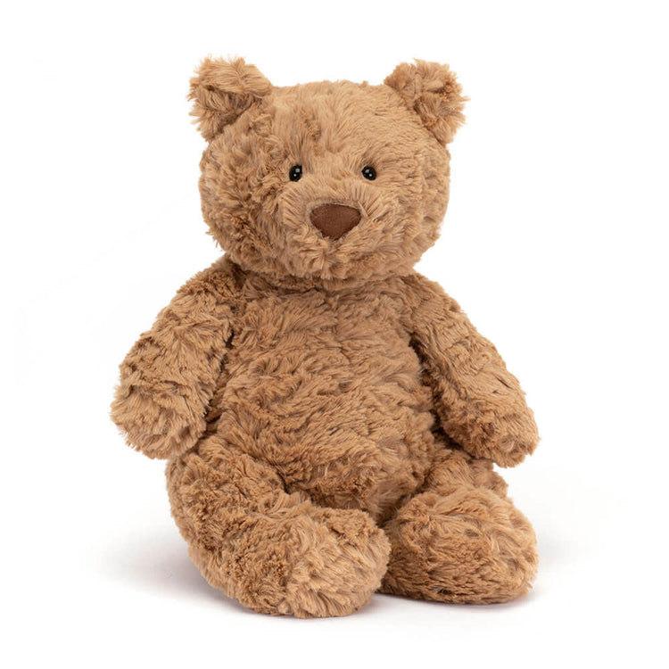 Medium Bartholomew bear plush with tawny-brown polyester fur, sitting silhouette filled with PE beans.