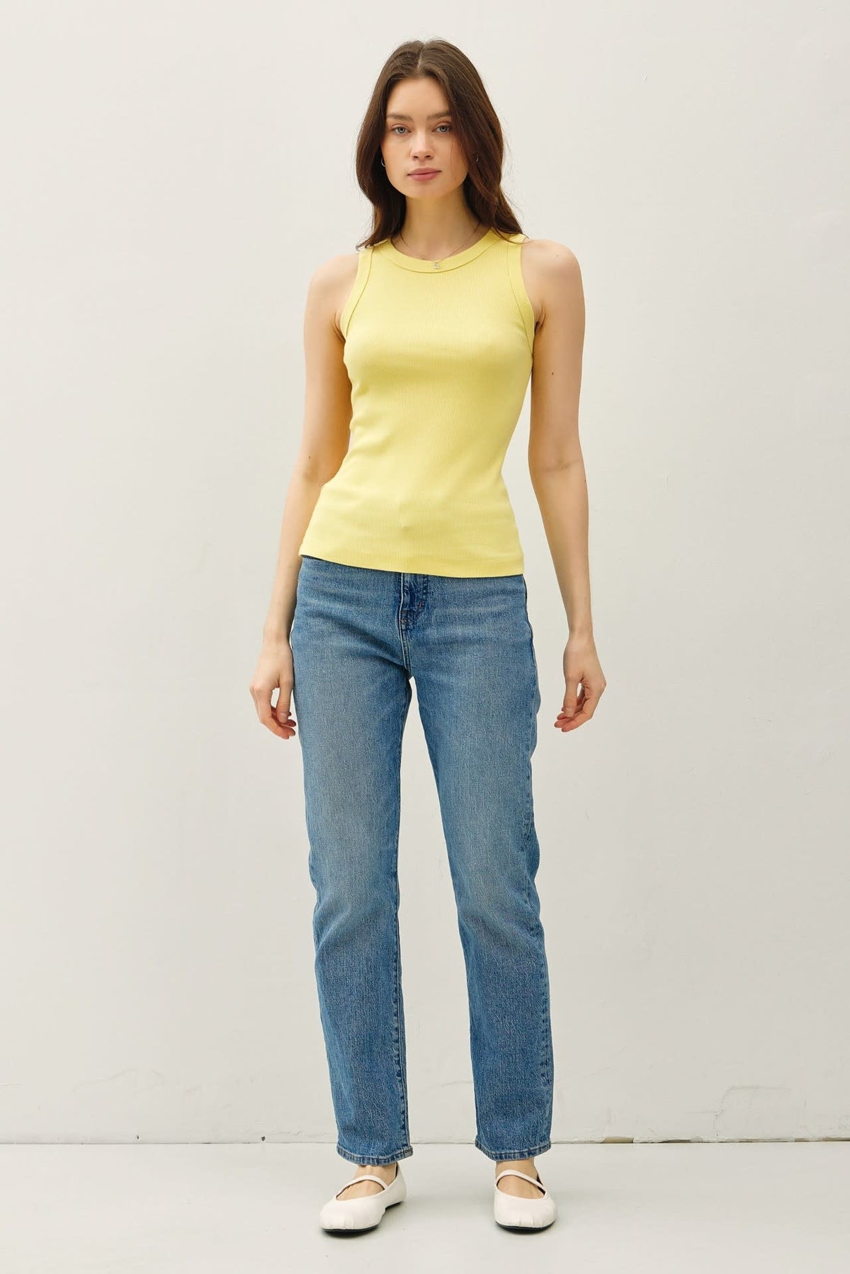Maddison Basic cotton tank top in garment-dyed heather grey with a round neck and relaxed silhouette.