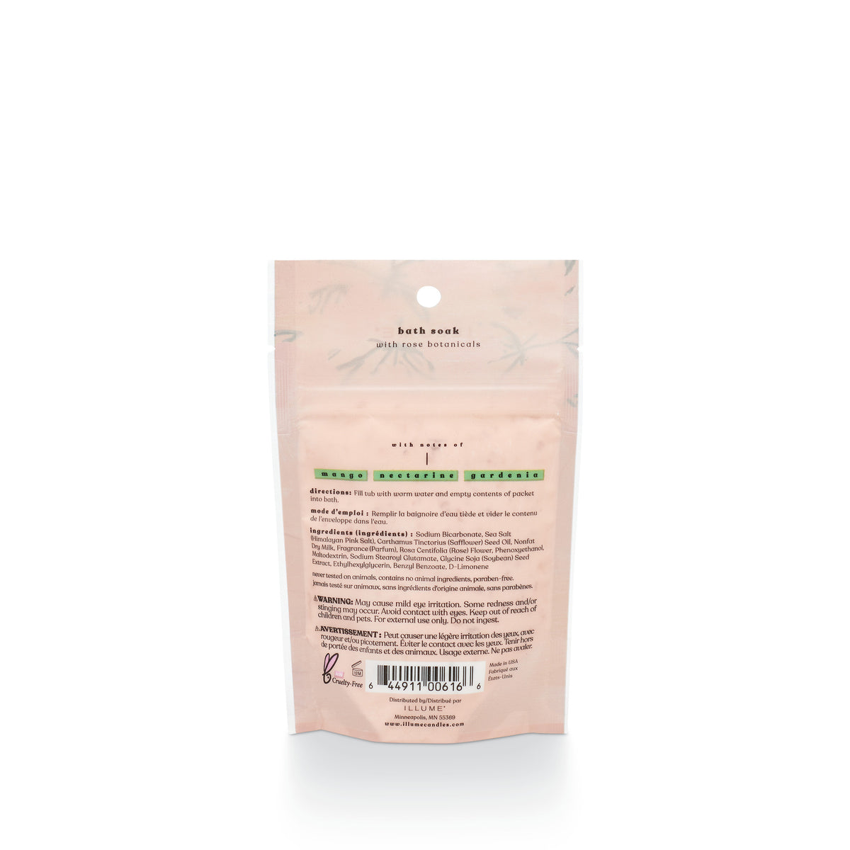 Coconut milk mango bath soak packet with botanical rose elements