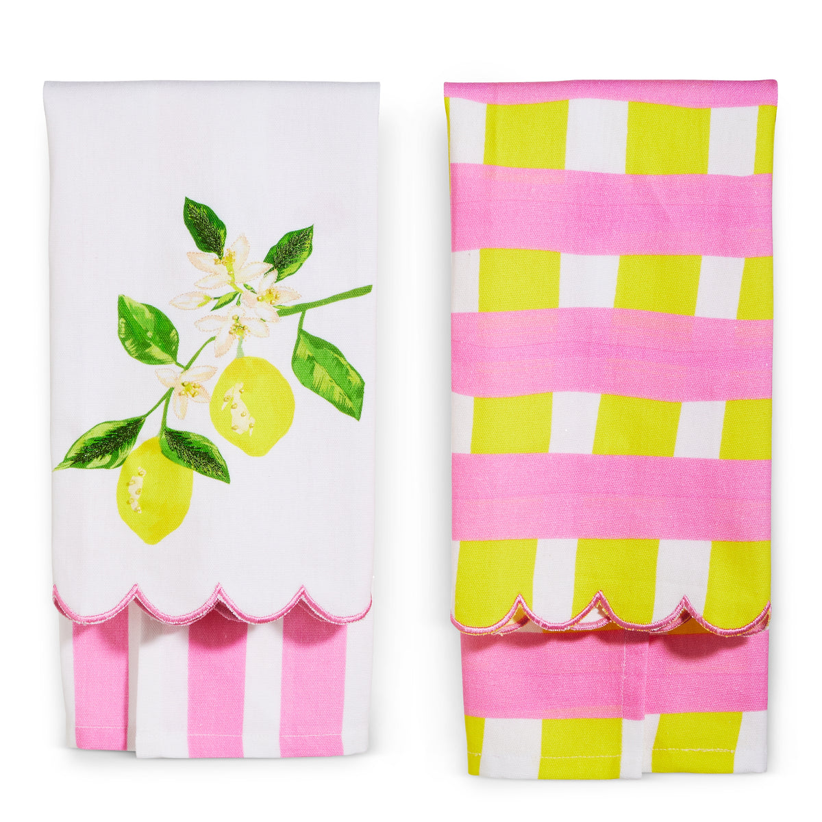 A rectangular citrus-colored cotton tea towel with a woven texture.