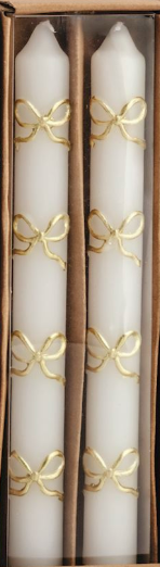 Set of gold Christmas taper candles with a classic tapered silhouette.