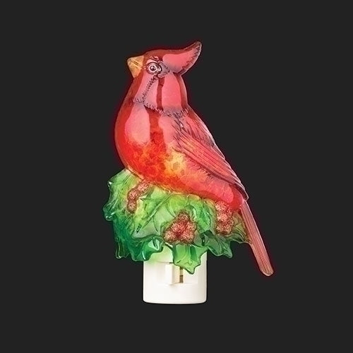 6.25-inch Cardinal on Holly night light featuring a red bird silhouette perched on green holly leaves.