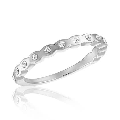 Silver CZ Cloud Band Stack Ring with a scalloped edge and bezel-set round cubic zirconia stones.