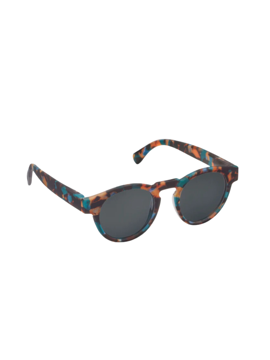 Nantucket Reading Sun sunglasses with recycled polycarbonate frames in a light neutral tone and blue-tinted lenses.