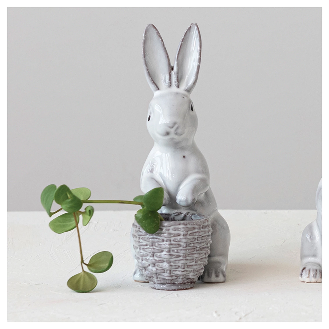 Stoneware Rabbit with Embossed Planter