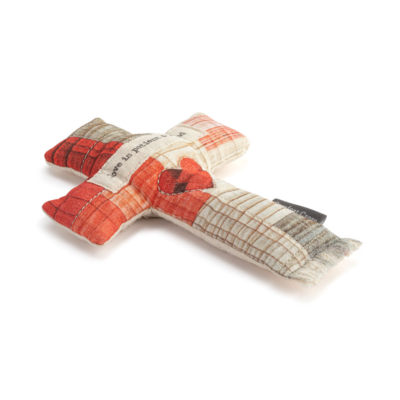 Comfort Cross wall hanging made of cotton with polyester fiberfill stuffing and bead accents.