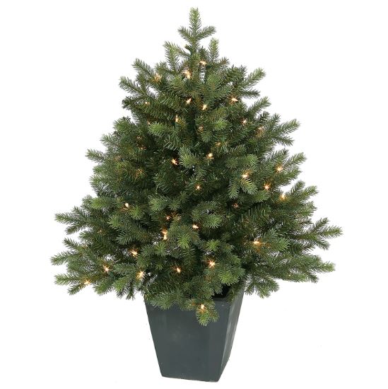 36-inch lit potted green spruce tree with glowing holiday charm