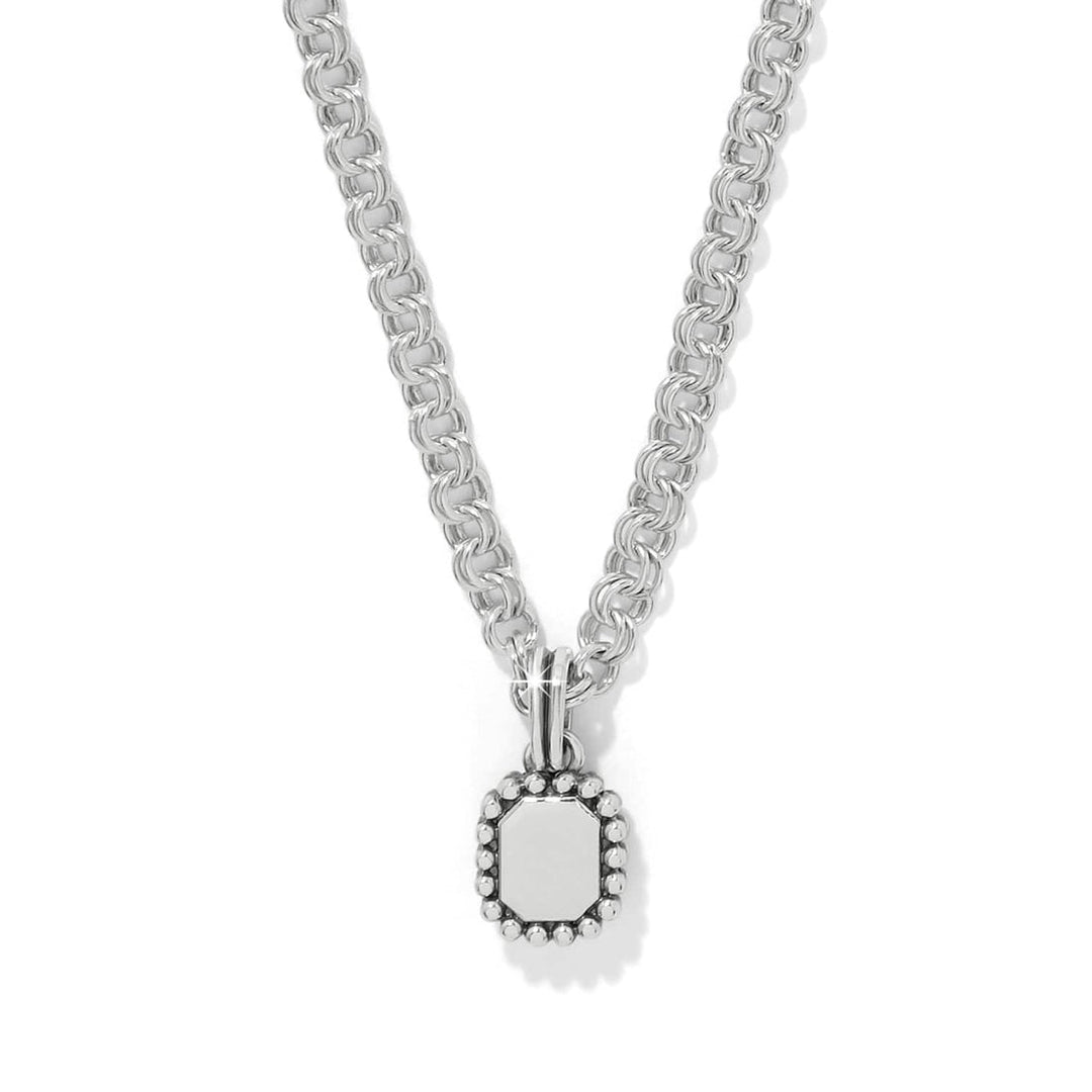 Twinkle Luxe silver plated necklace with a chunky chain and a beaded rectangular pendant.