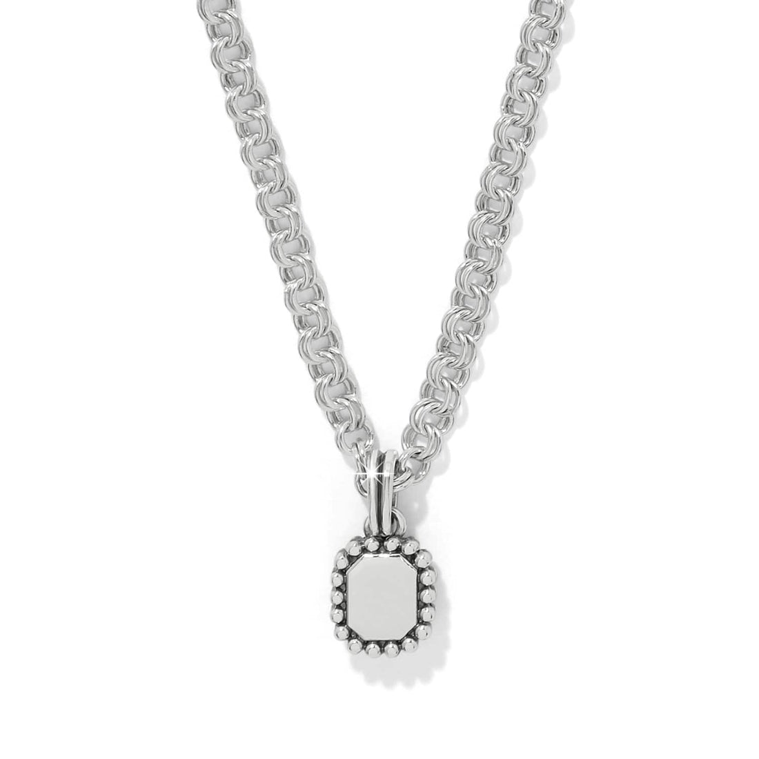 Twinkle Luxe silver plated necklace with a chunky chain and a beaded rectangular pendant.