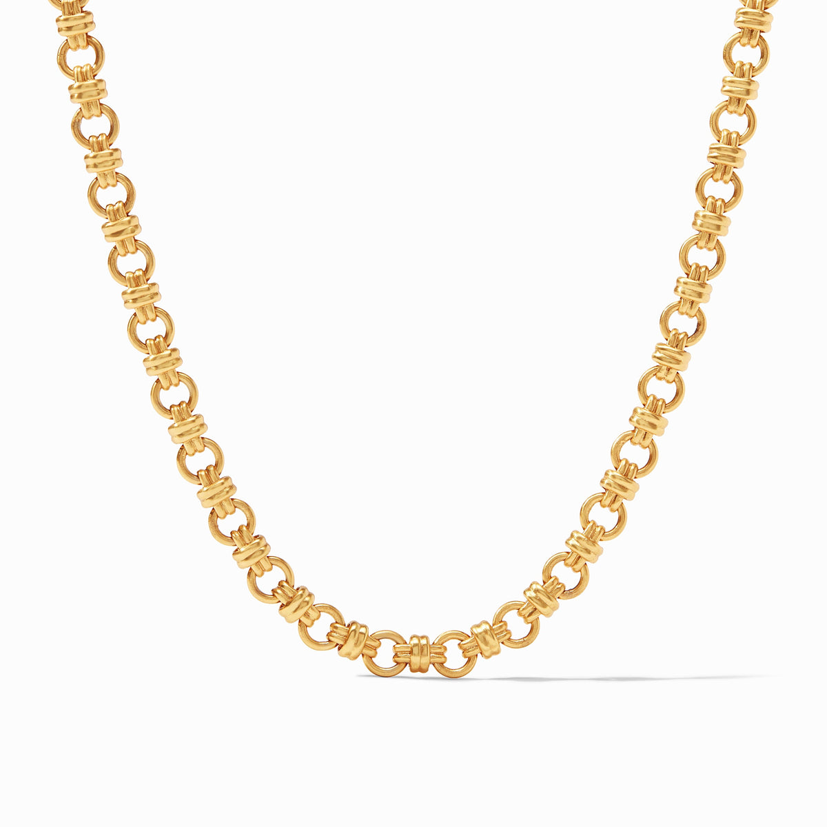 Esme Link Necklace in 24k gold plate featuring a textured round and rectangular link design.