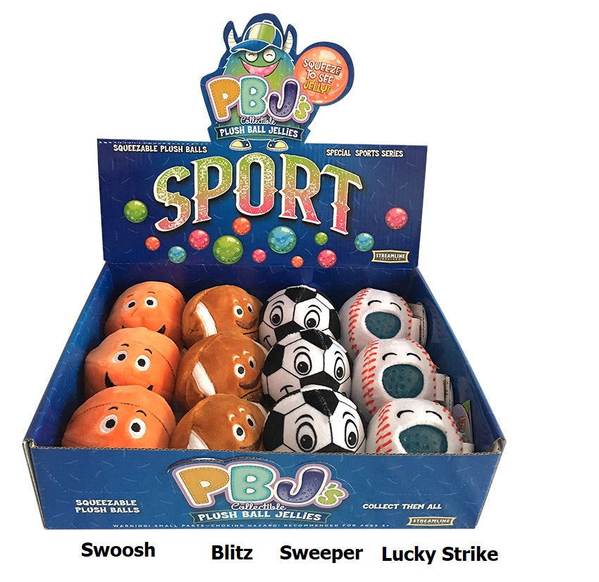 PBJ's Plush Toy in Sports Series featuring a soft fabric body with gel bead ball accents and team colors.