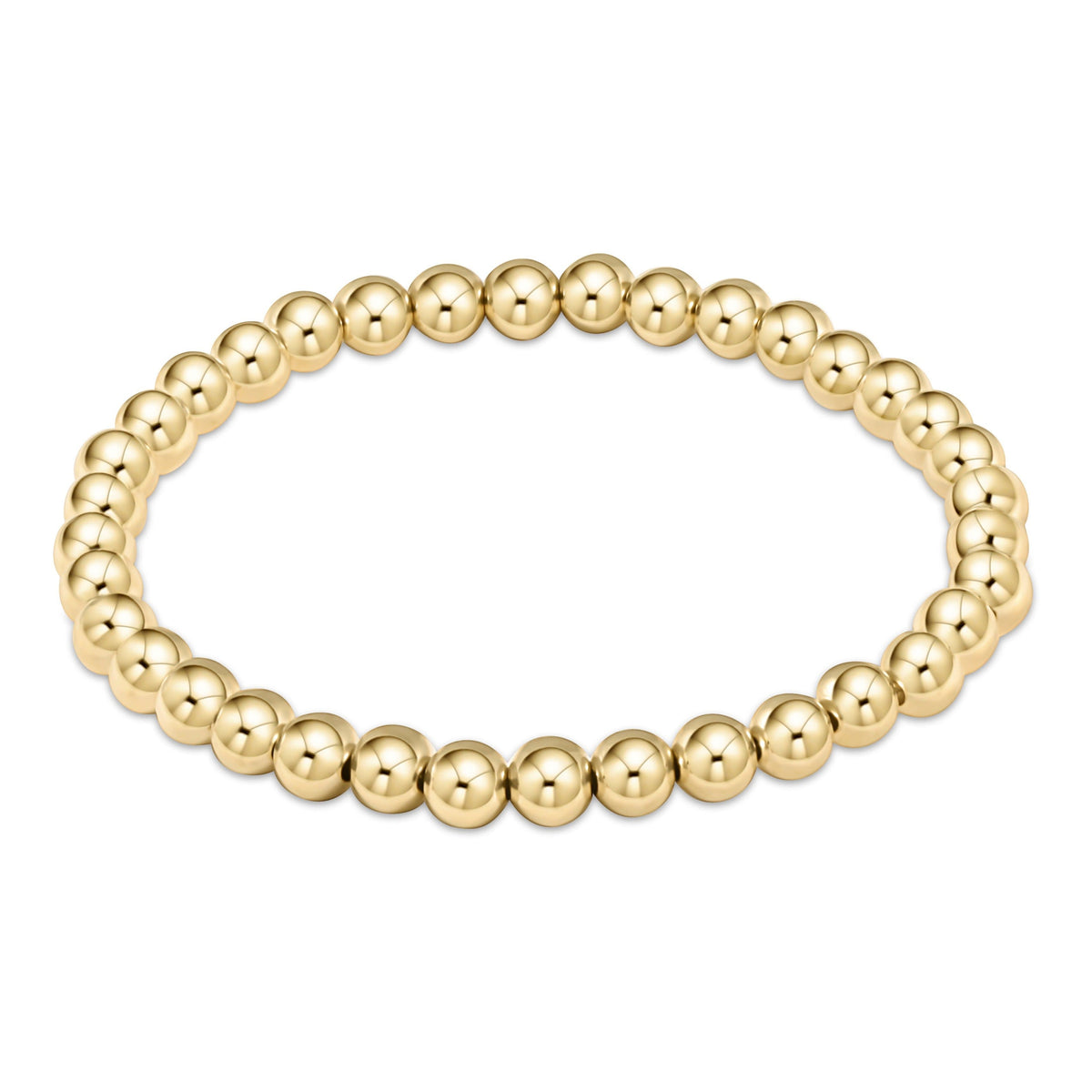 Classic gold bracelet featuring 5mm gold-filled beads on a stretch elastic cord.