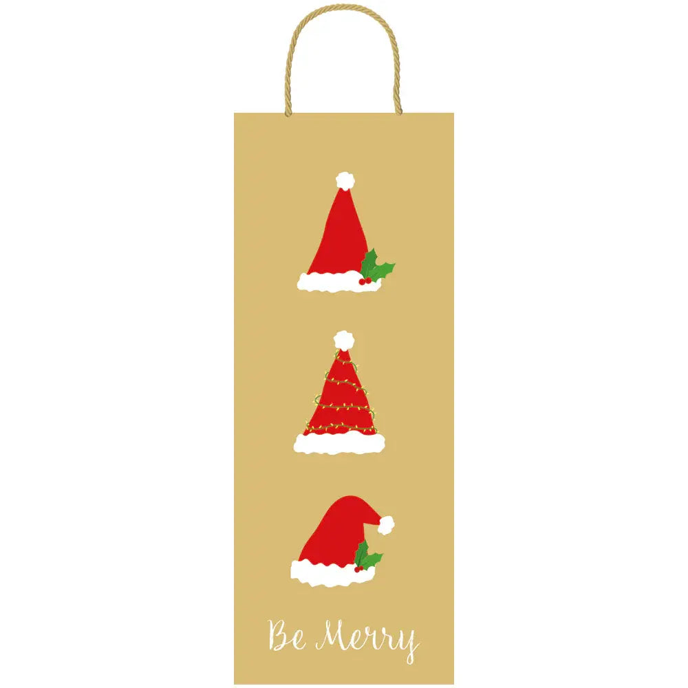 Gold gift bag with festive patterns suitable for wine bottles