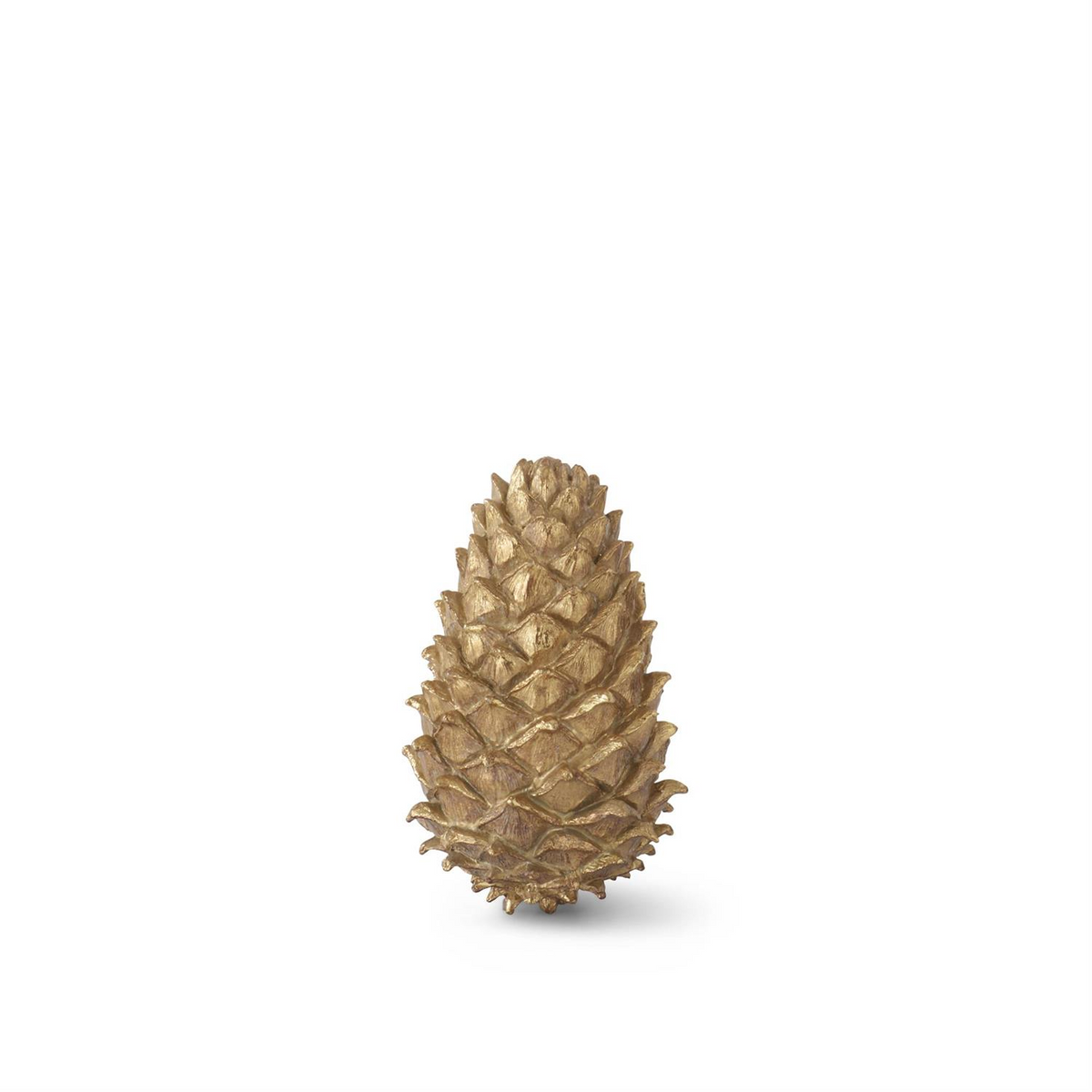 8.5 inch gold resin pinecone decorative figurine standing upright against a white background.