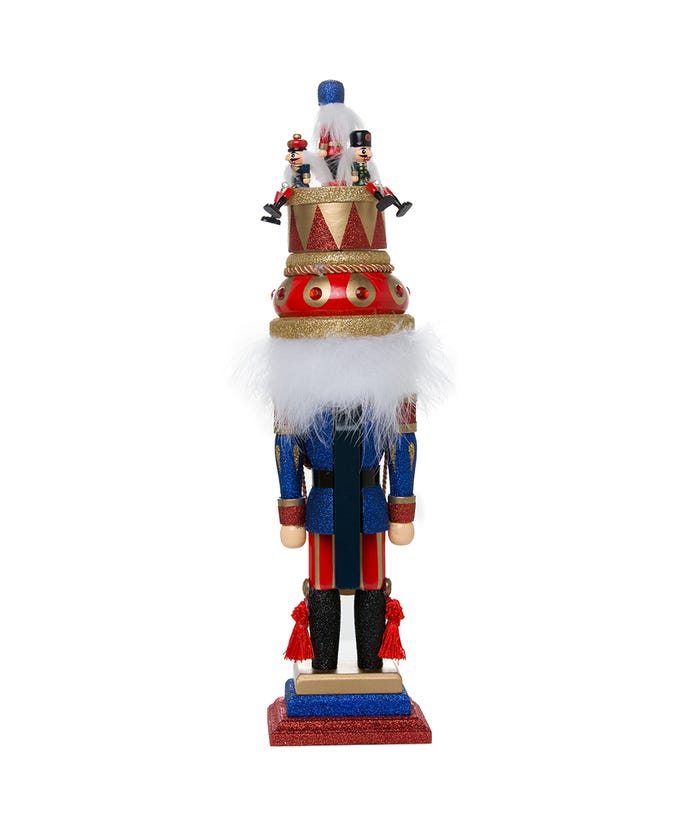 20-inch Hollywood Music Box Hat Nutcracker in blue and red with three mini nutcrackers on its hat.