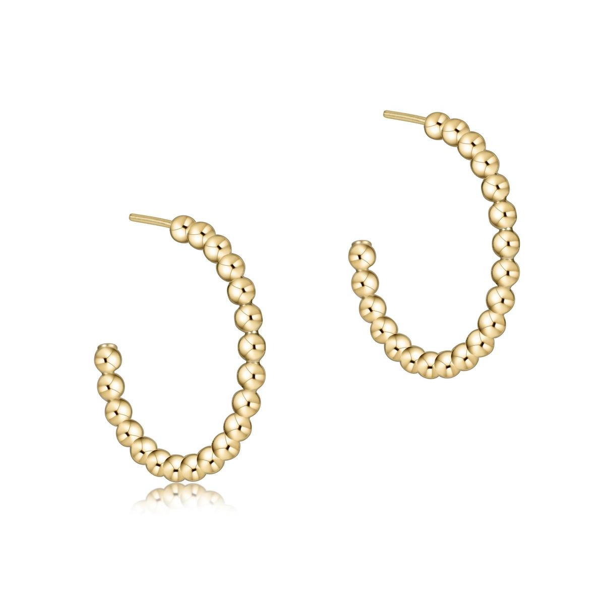Gold-filled post hoop earring with a beaded classic design featuring 2mm gold beads.