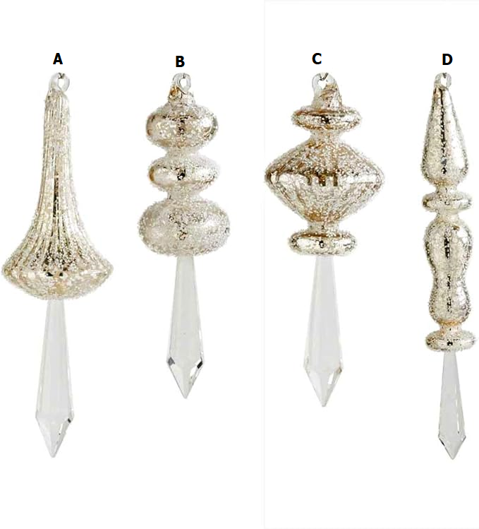 Glass beaded crystal finial ornament with a polished demure finish.