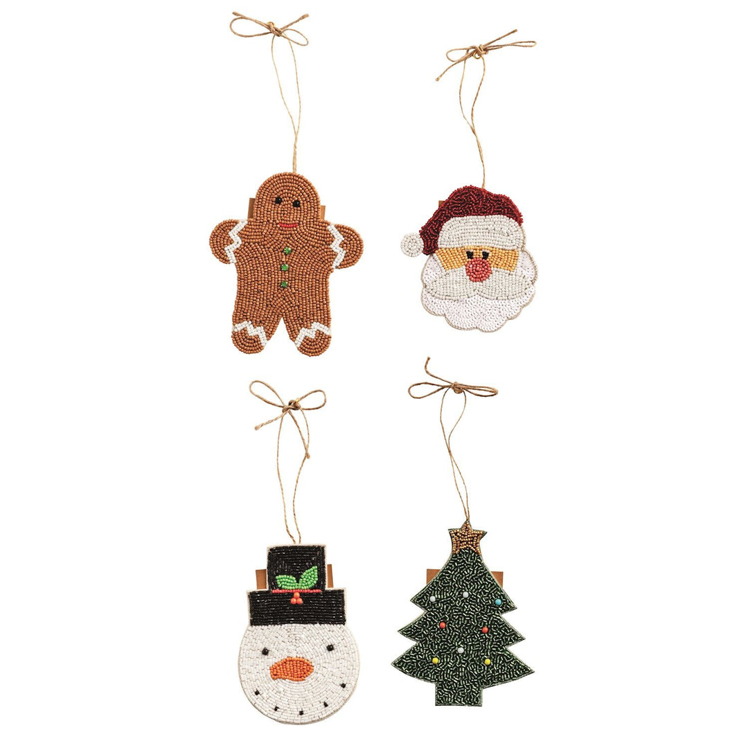 Beaded felt gift card ornament with back pocket and jute hanger