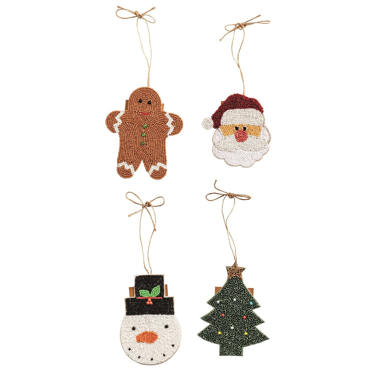 Beaded felt gift card ornament with back pocket and jute hanger