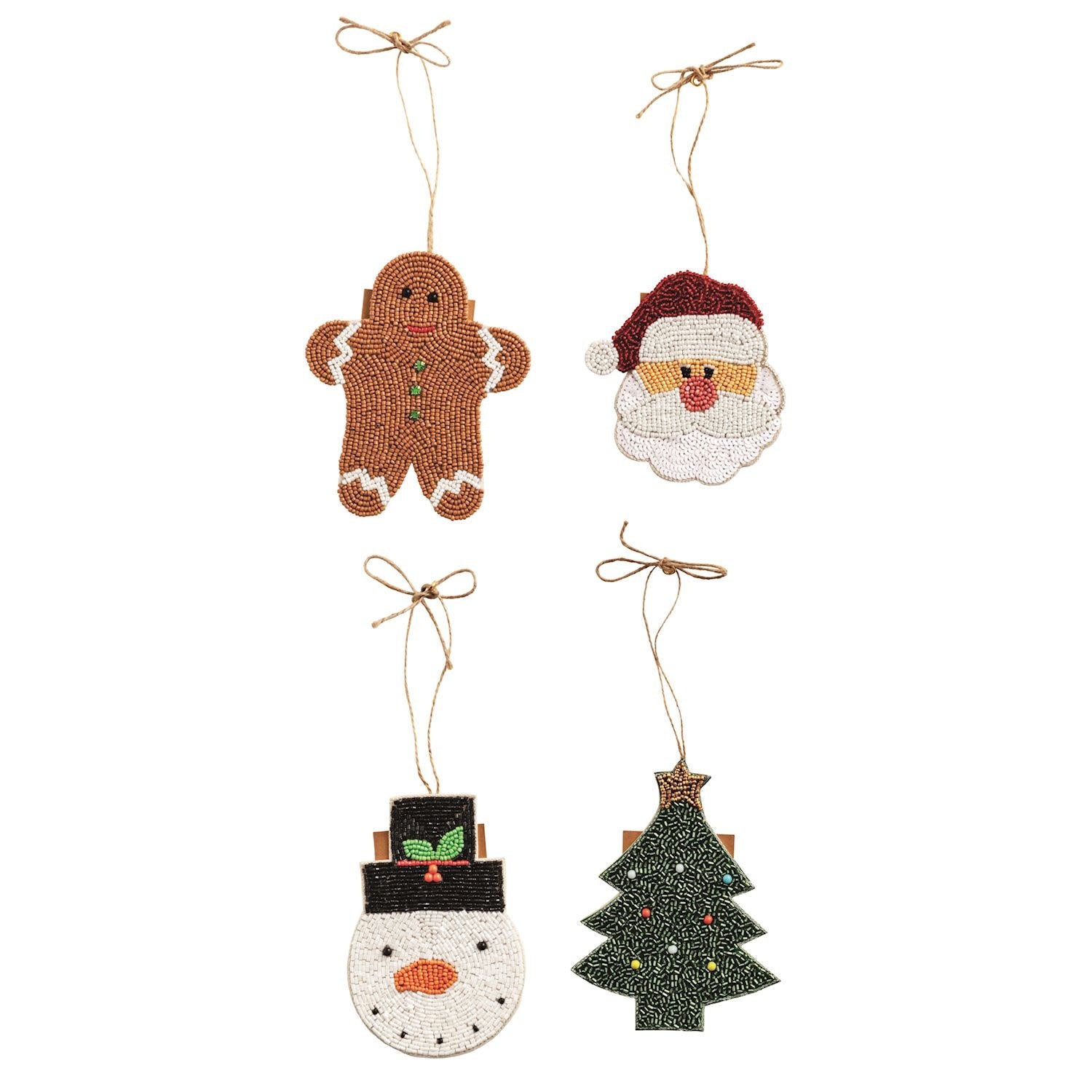 Beaded felt gift card ornament with back pocket and jute hanger