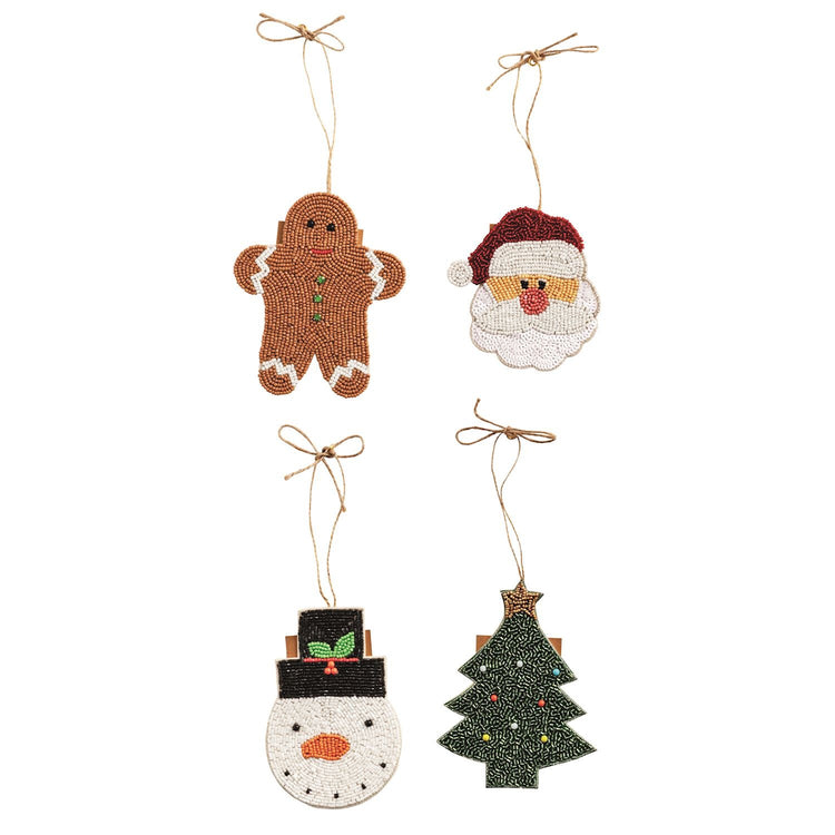 Beaded felt gift card ornament with back pocket and jute hanger