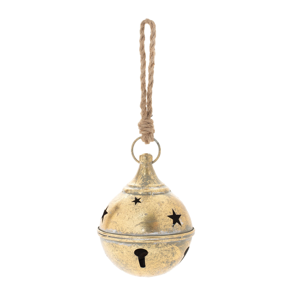 Metal bell with rope handle in classic festive shape
