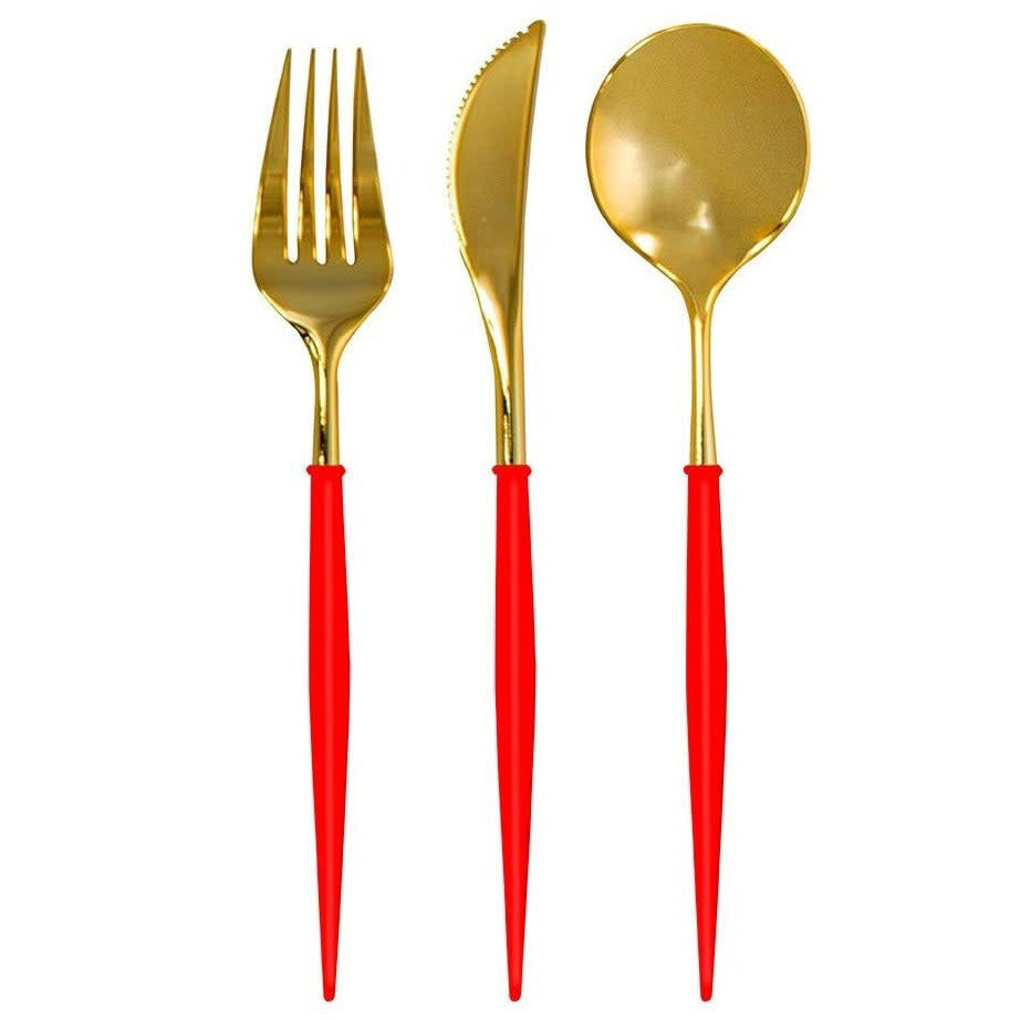 White disposable cutlery set with blush handles in a modern sleek design.