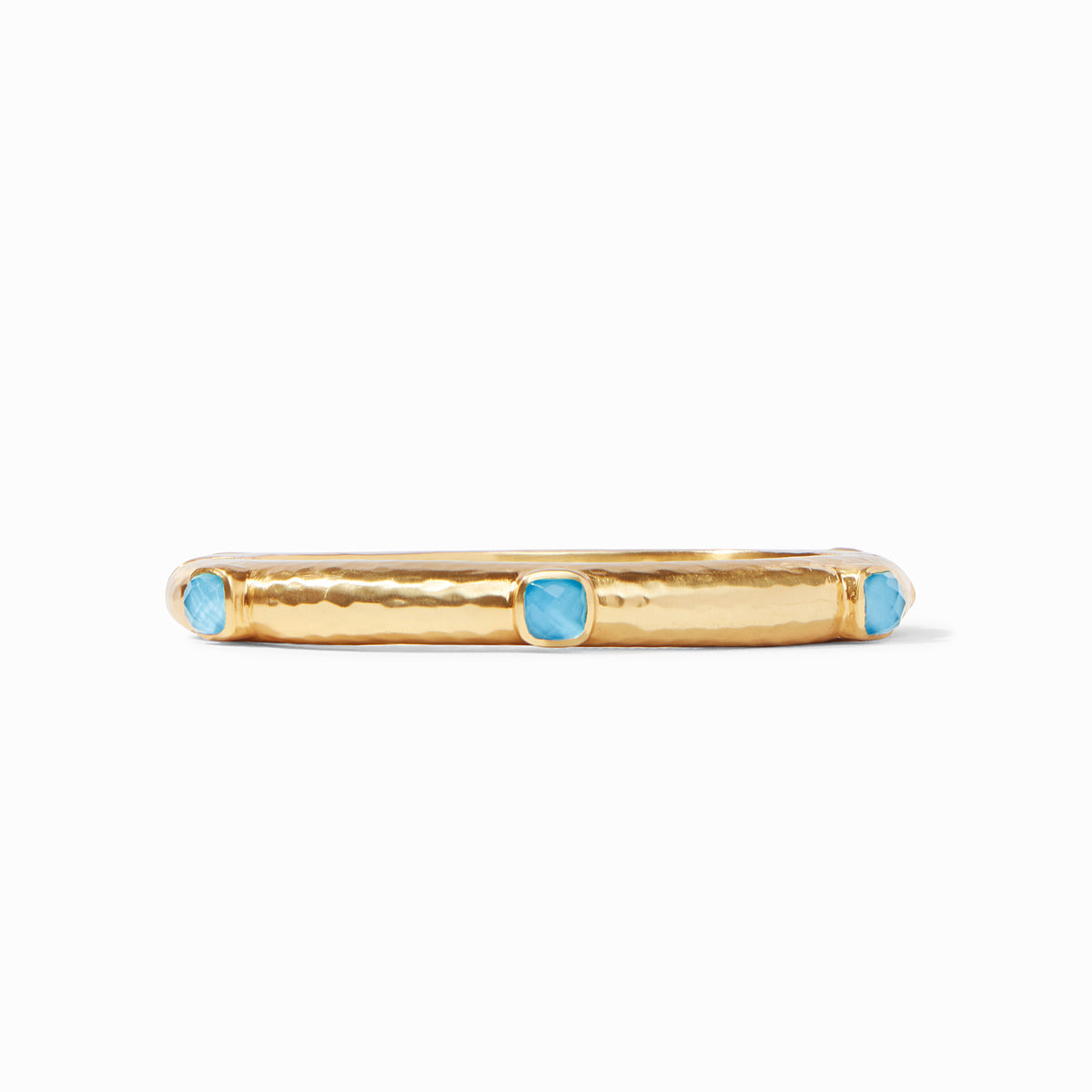 Catalina Stone Hinge Bangle: hammered rose-cut glass stations with mother-of-pearl doublet on 24K gold plate.