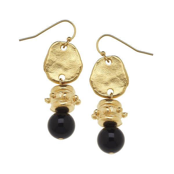 Midsize drop earrings with a black onyx Bentley bead anchor and colorful stone detail in triple-plated gold.
