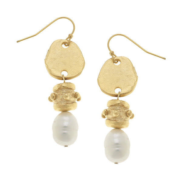 Midsize drop earrings featuring a gold Bentley Bead anchor with a colorful stone detail on fish hook backs.