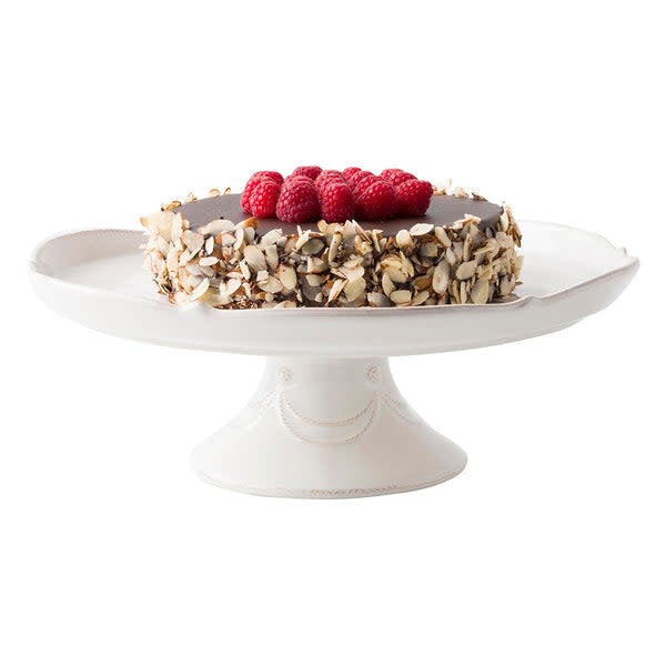 Ceramic cake stand in whitewash finish with pedestal base