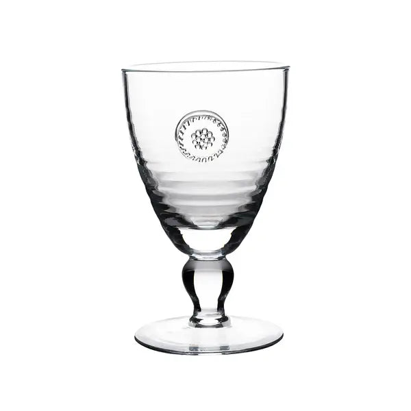 Footed glass goblet with berry medallion thread detail