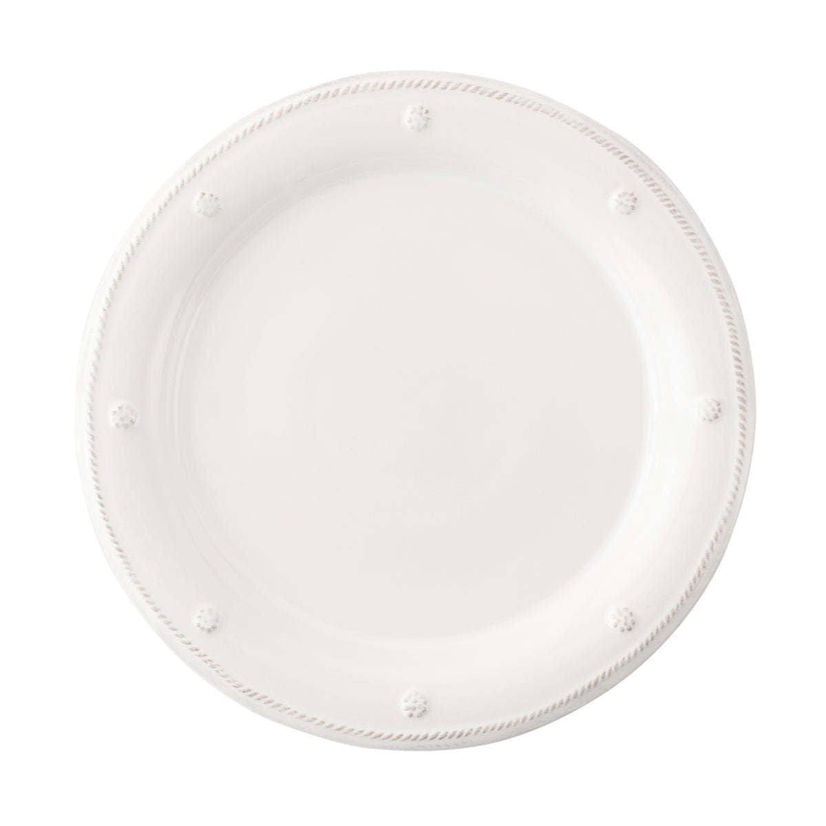 White ceramic dinner plate with a whitewash glaze finish