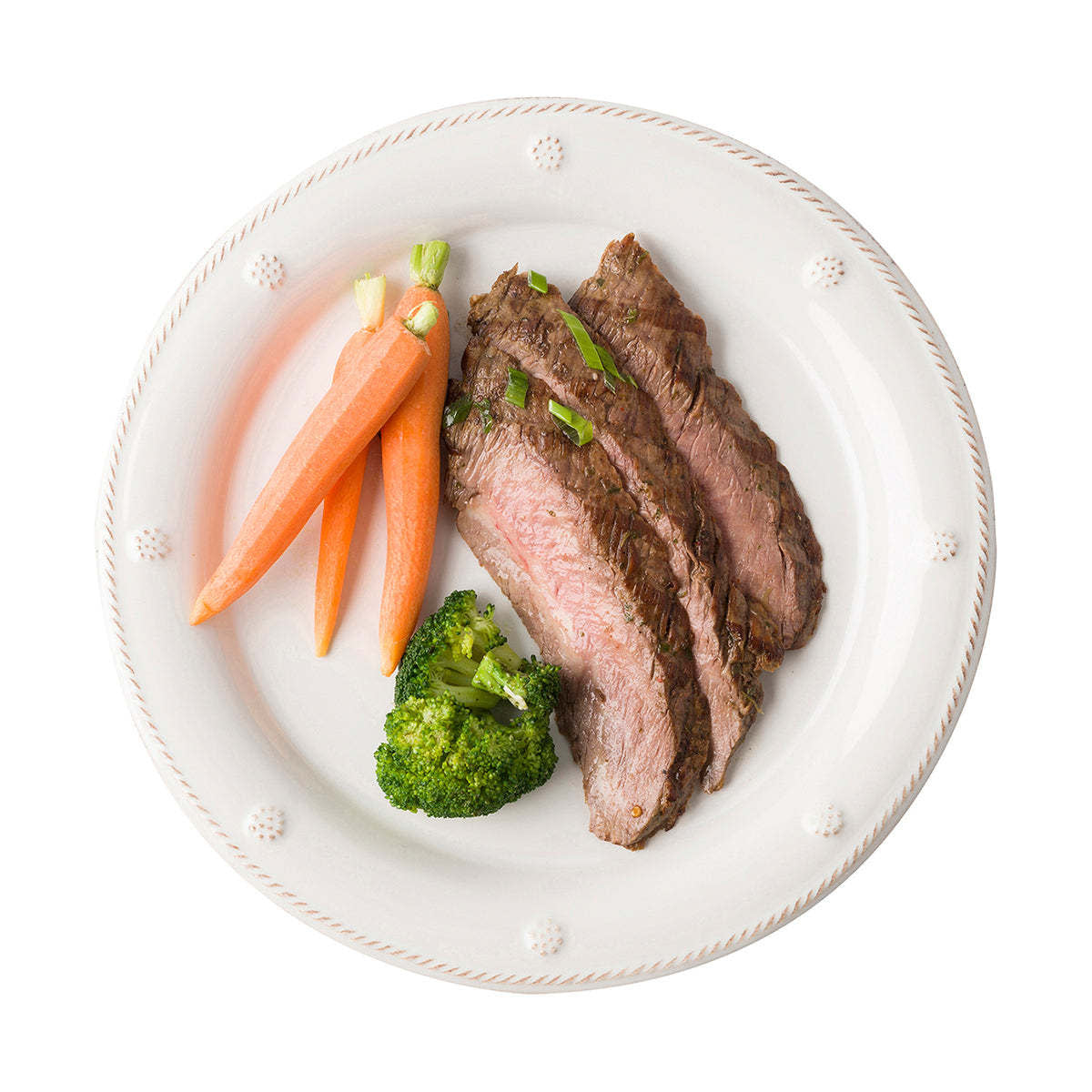 Round whitewash ceramic dinner plate with a casual elegant rim