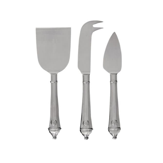 Set of two polished stainless steel cheese knives with a sleek handle.