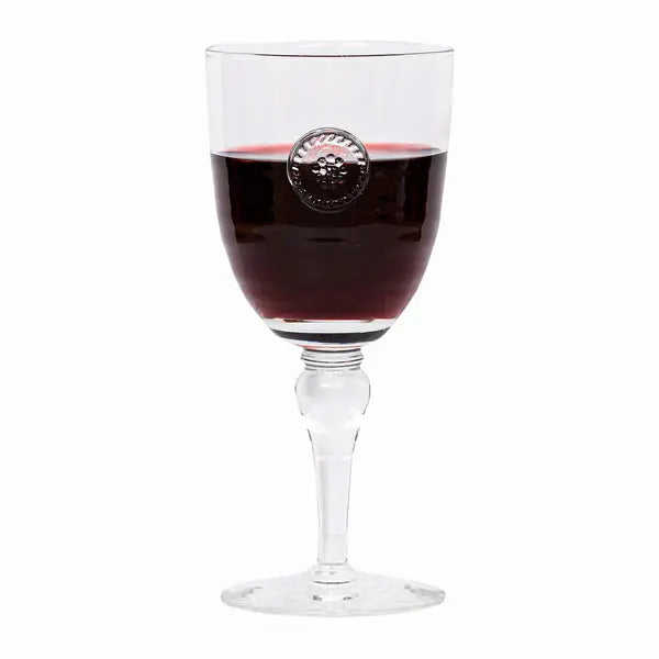 Clear blown glass wine glass with a classic bowl shape.
