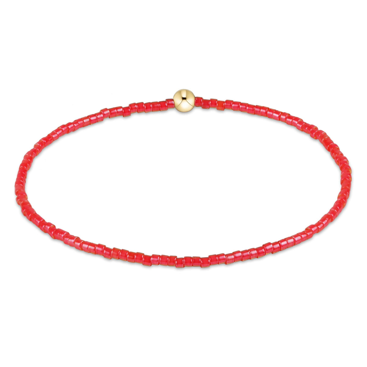 Hope Classic Bracelet featuring red 2mm seed beads and a single 4mm 14kt gold-filled bead.