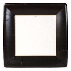 Square dinner plate with a white center and a wide black border.